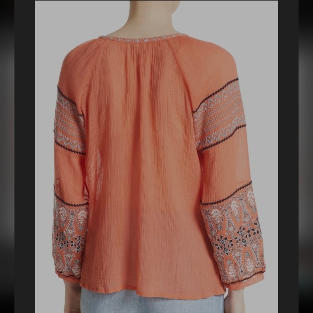 Joie Women's Nelida V-Neck Tassel Ties Embroidered Cotton Peasant Top. Size Medi - Picture 3 of 9